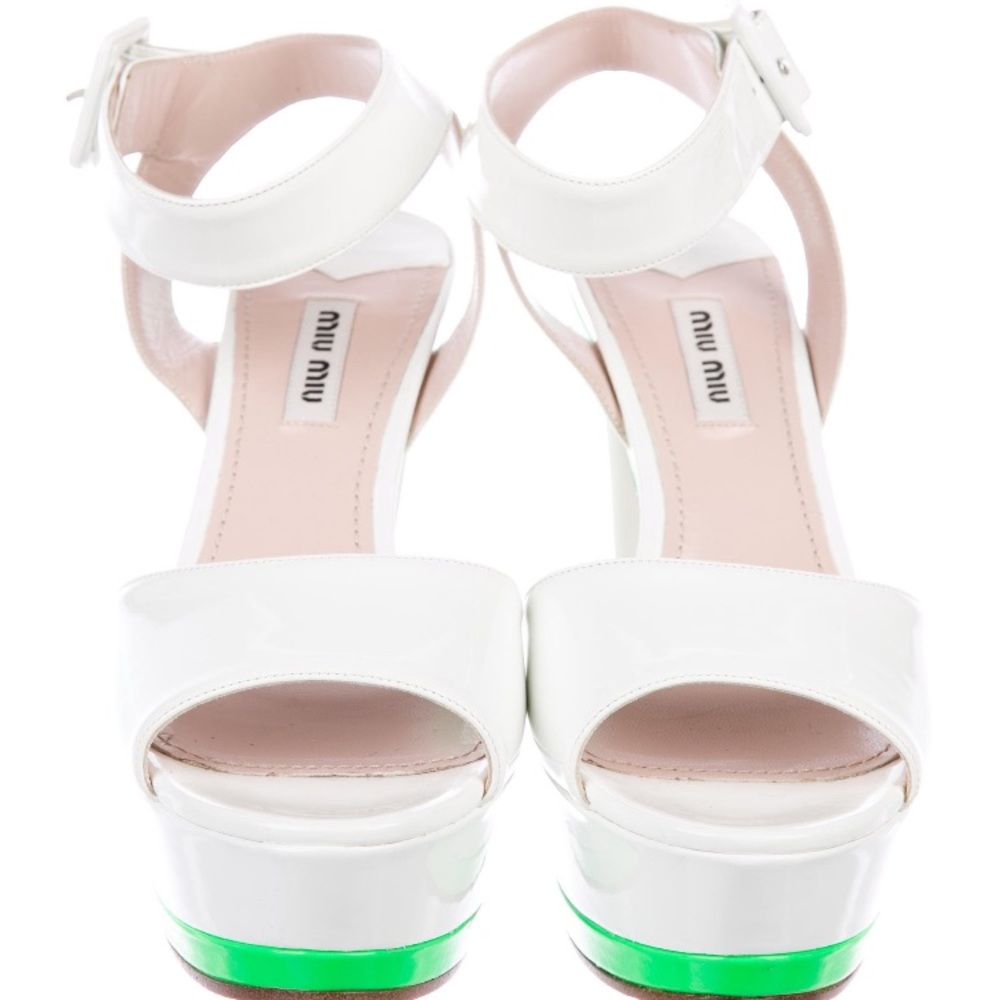 COPY - MIU MIU by Prada White and Green Platforms - Picture 3 of 5